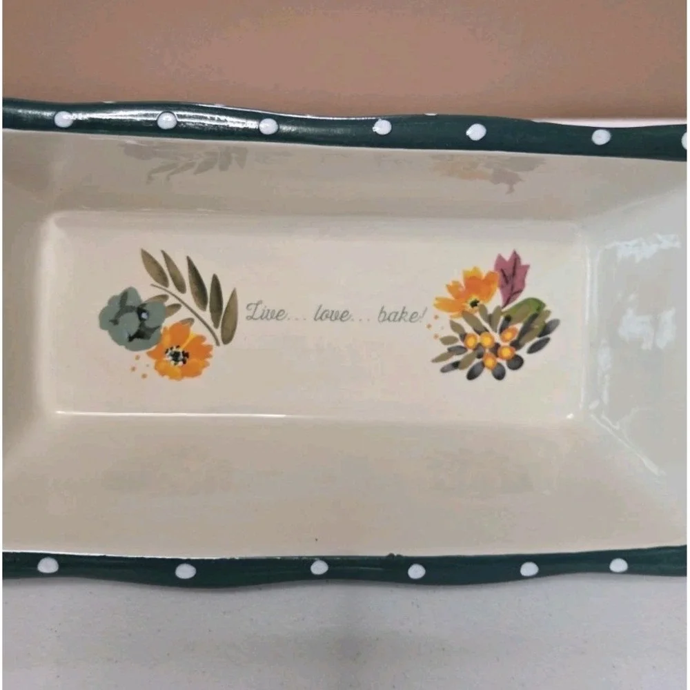 Pioneer Woman Ceramic Loaf Pan Teal Polka Dot 